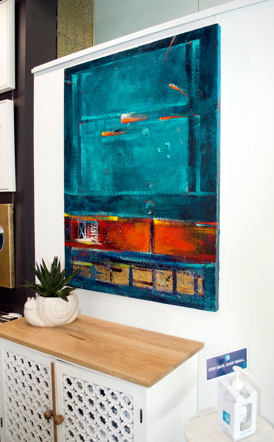 Wall Design Ideas 2 With Abstract Painting "Turquoise Aqua" By Lucette Dalozzo