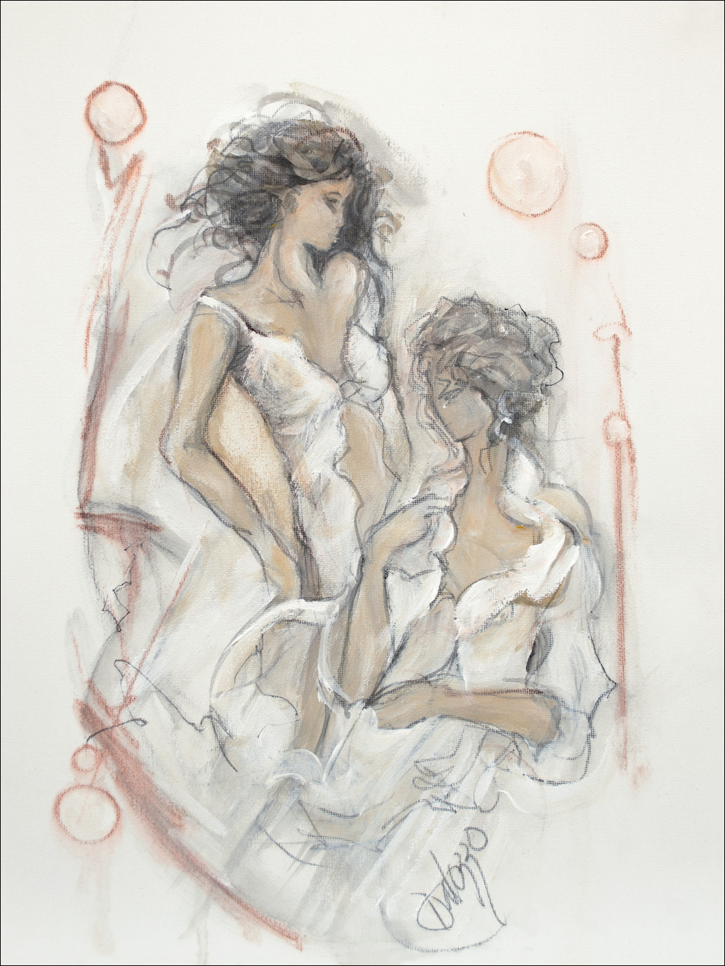 Sensuality Nude "Two Friends" Original Artwork by Lucette Dalozzo