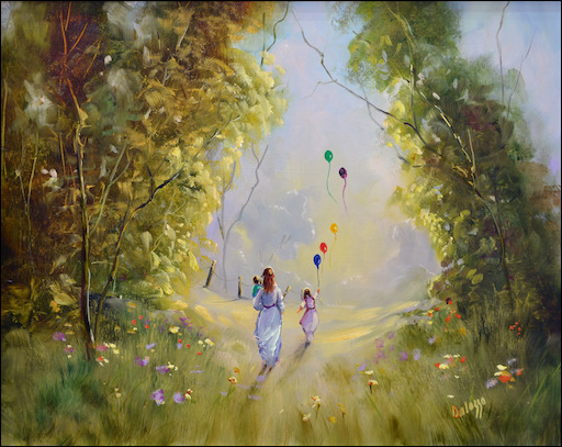 Balloon Romantic Painting "Up up and Away" by Lucette Dalozzo