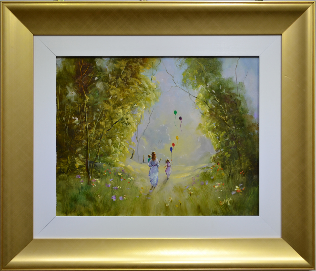 Framed Front View Of Romantic Painting "Up up and Away" By Lucette Dalozzo