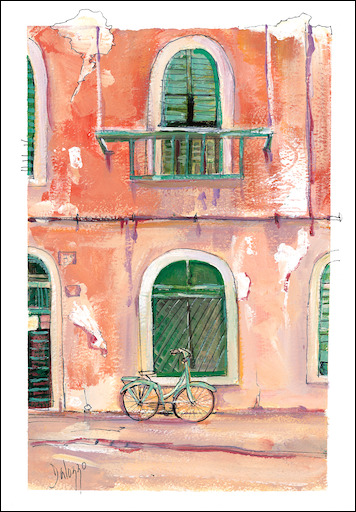 Italy Cityscape "Le Vélo Santa Margherita" Original Artwork by Lucette Dalozzo