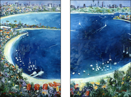 Sydney Cityscape "Watson's Bay" Diptych Original Artwork by L&J Dalozzo