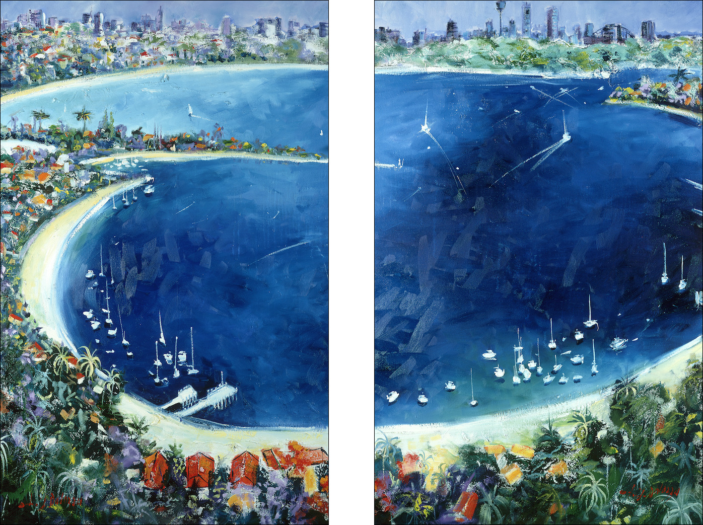 Sydney Cityscape "Watson's Bay" Diptych Original Artwork by L&J Dalozzo