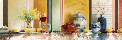 Symphony Still Life "Wattle and Cherries Still Life" Original Artwork by Judith Dalozzo