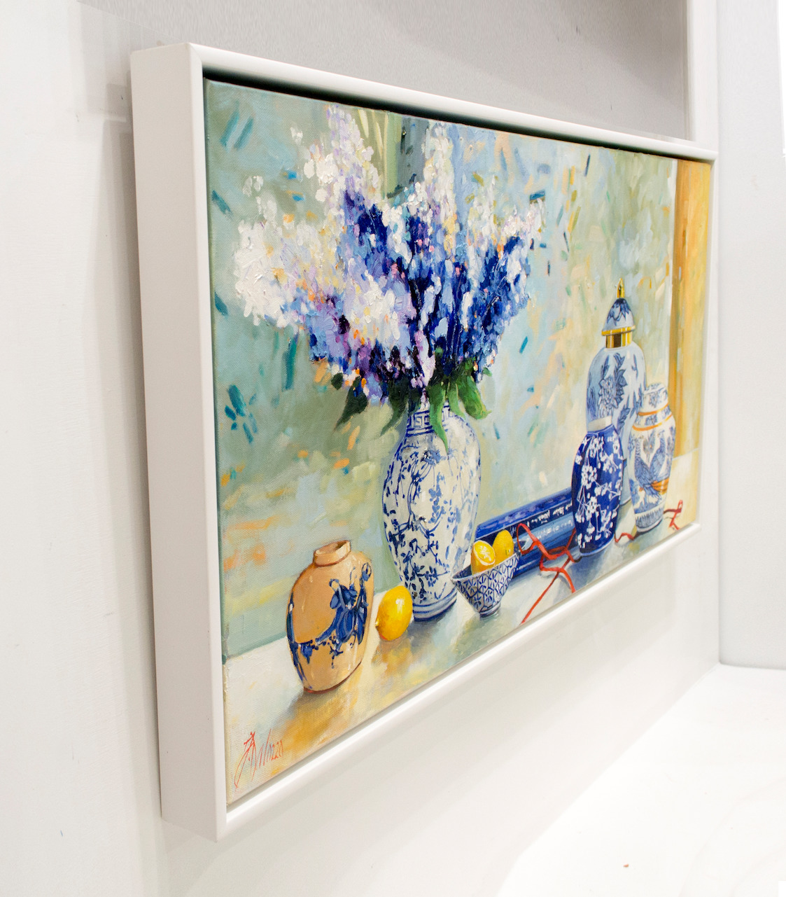 Framed Side View Of Still Life Painting "Whimsical Bouquet" By Judith Dalozzo
