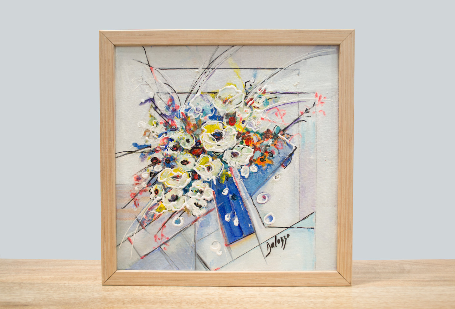 Framed Front View Of Still Life Painting "Wild Flowers Facet" By Lucette Dalozzo