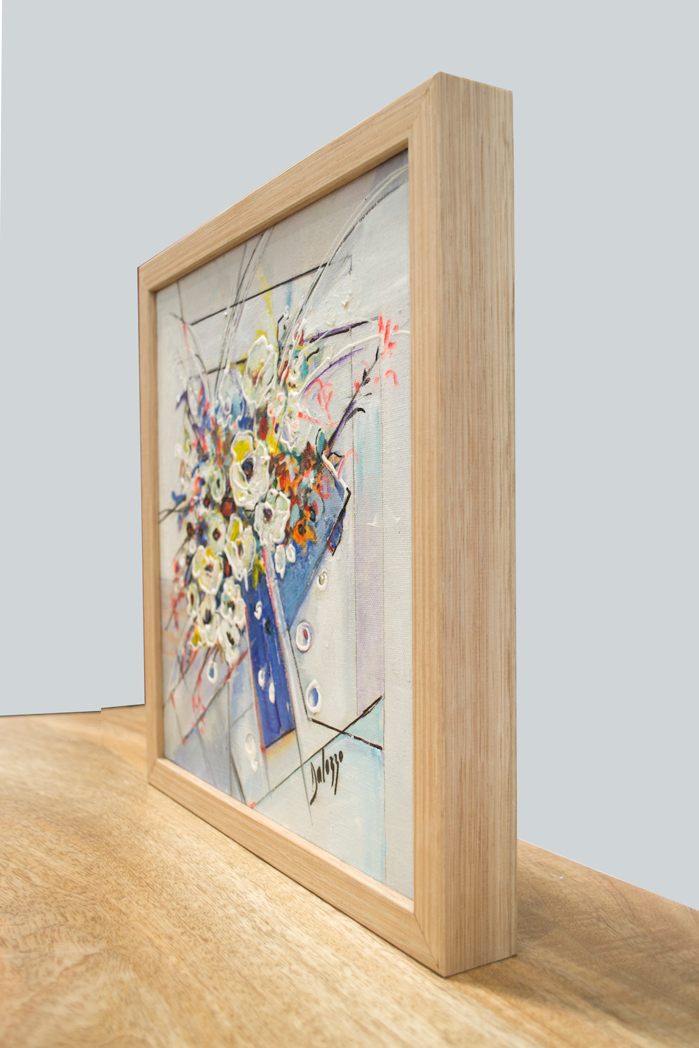 Framed Side View Of Still Life Painting "Wild Flowers Facet" By Lucette Dalozzo
