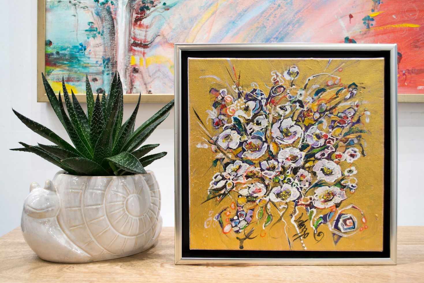 Wall Design Ideas With Still Life Painting "Wild Flowers Golden" By Lucette Dalozzo