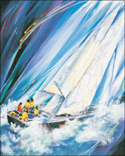 Seascape "Yachting" Original Artwork by Lucette Dalozzo