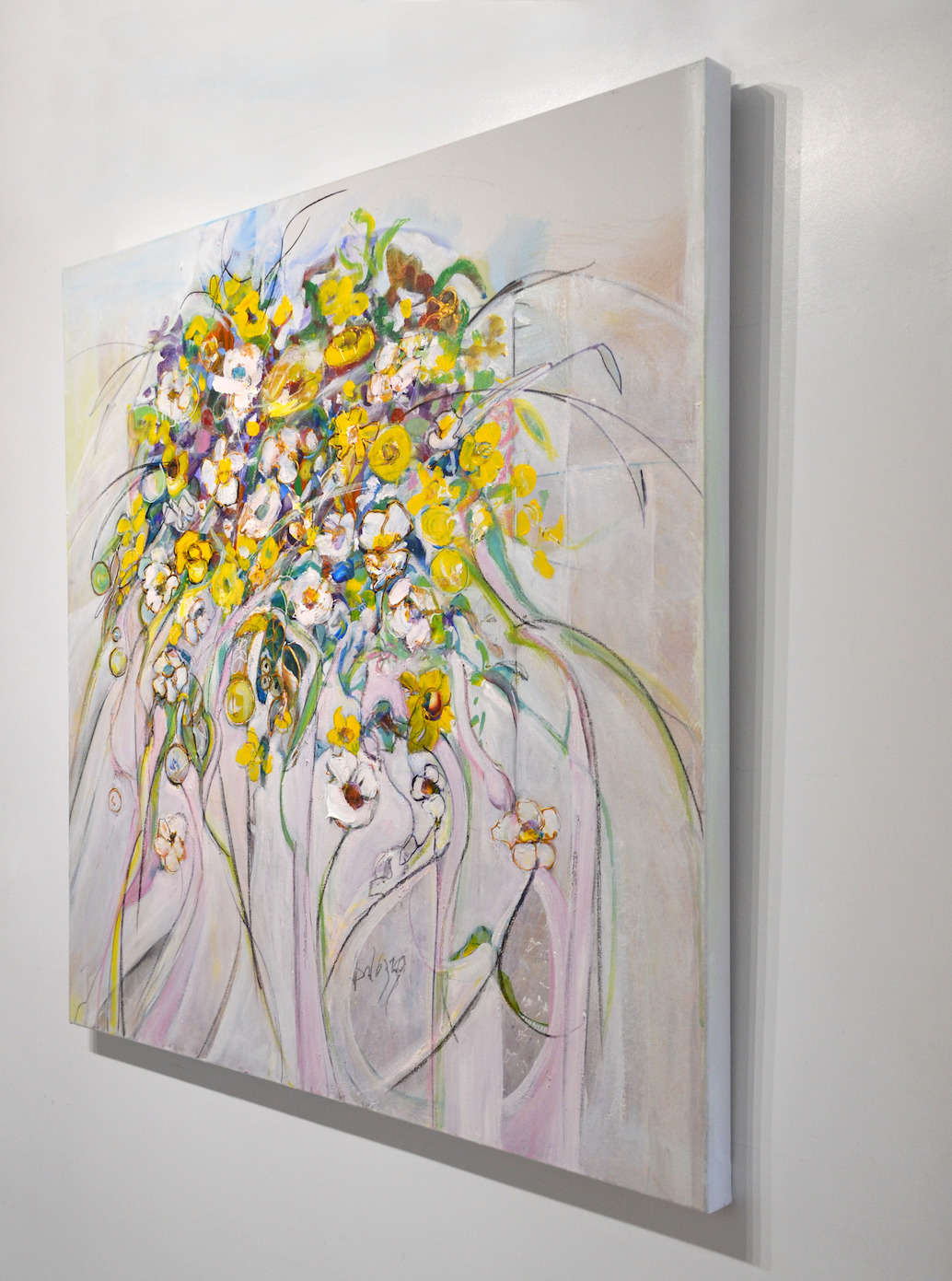 Side View Of Still Life Painting "Yellow Splendour" By Lucette Dalozzo