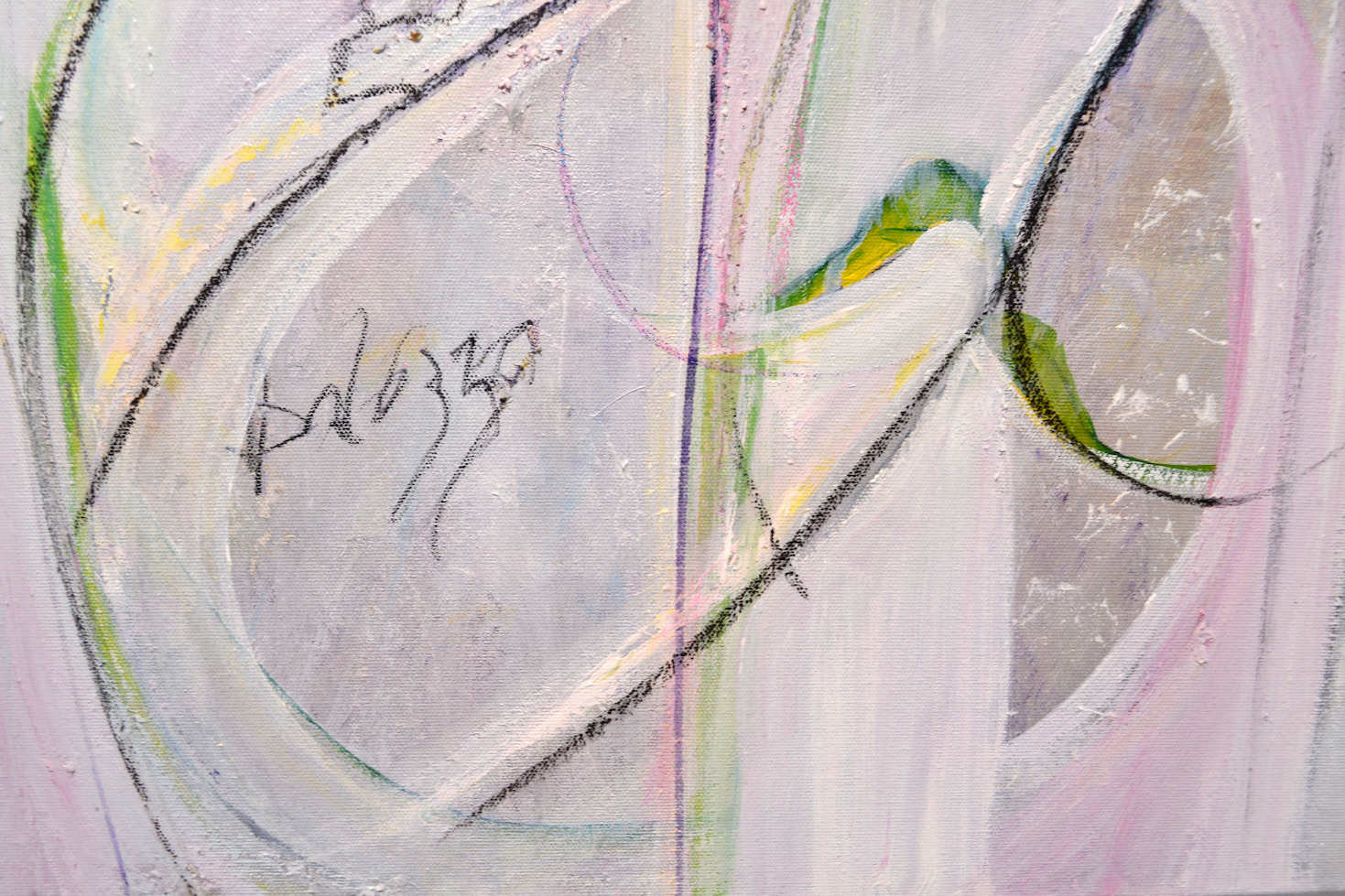 Close Up Signature Of Acrylic Painting "Yellow Splendour" By Lucette Dalozzo